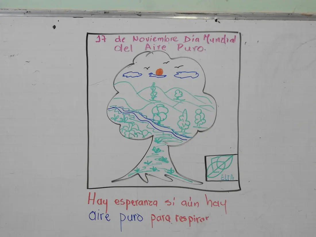 Dibujo de estudiantes sobre el aire puro