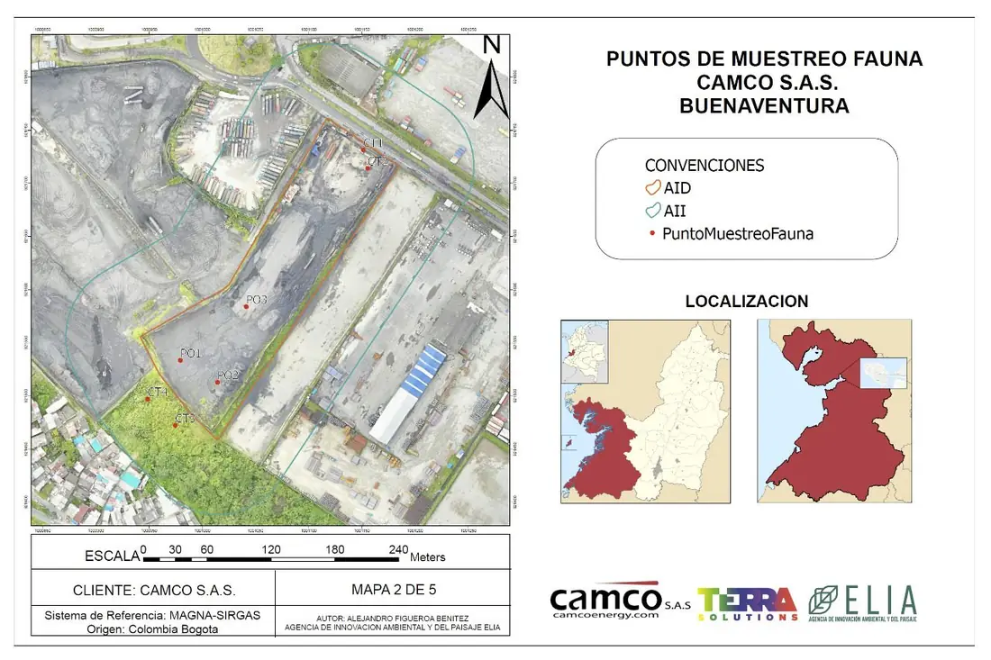 Mapa de puntos de muestreo de fauna